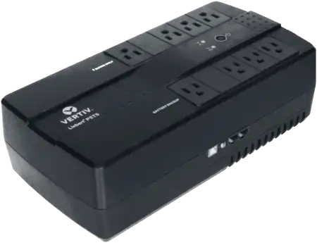 An uninterruptible power supply. It looks like a standard surge protector, but is shaped like a brick and significantly larger.